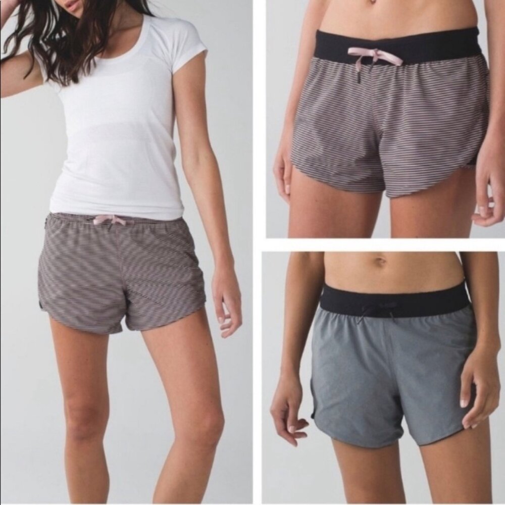 Lululemon Go the Distance Reversible Shorts Size 6 Stripes Pink Gray